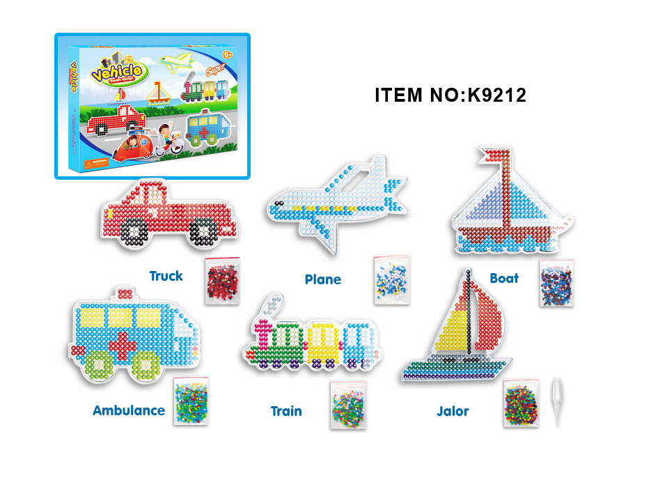 K9212 智力豆交通拼珠-6只庄(小货车、救护车、帆船、飞机、火车、轮船）